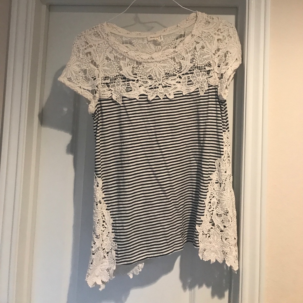 Striped top with lace detail