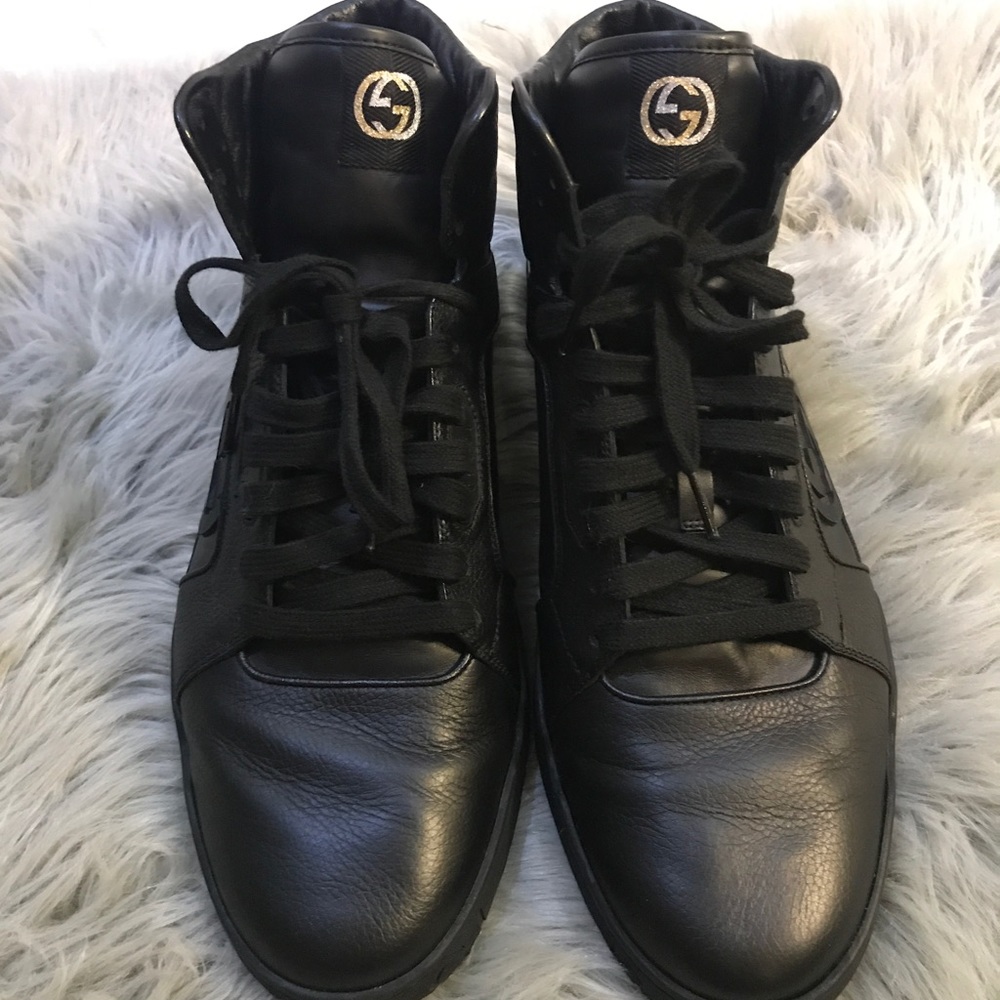 Men's Gucci Black Leather Snakeskin Detail