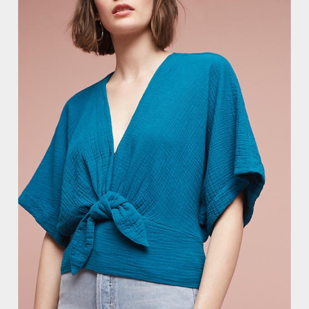 Anthropologie Raeka Tie-Waist Kimono Blouse
