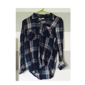 Blue and white flannel shirt