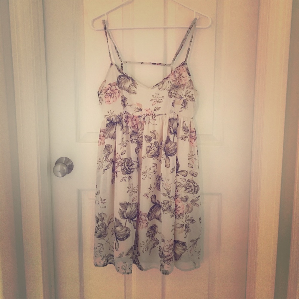 Tan and Pink Floral Dress