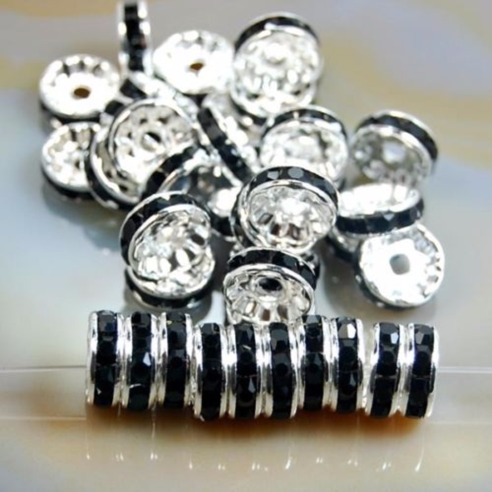JET BLACK  CZECH CRYSTAL RHINESTONES SPACER BEADS