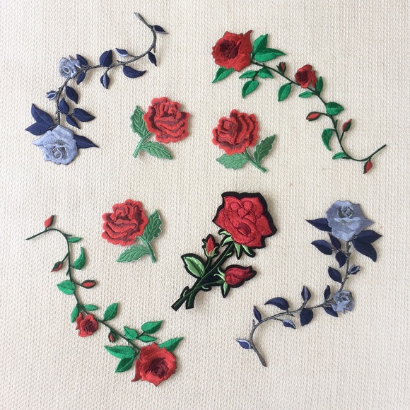 Urban Outfitters Accessories - NEW Red Blue Iron On Rose Flower Embroider Patches