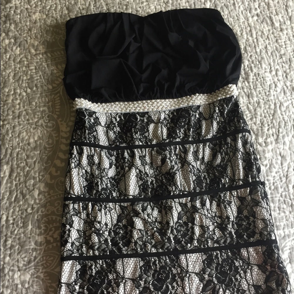 Strapless black and lace formal dress