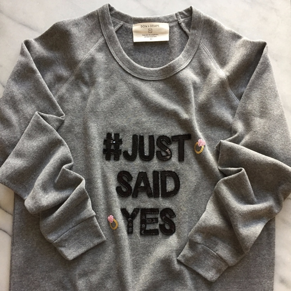 Bow & Drape Sweatshirt Grey Sequins Bridal Soft