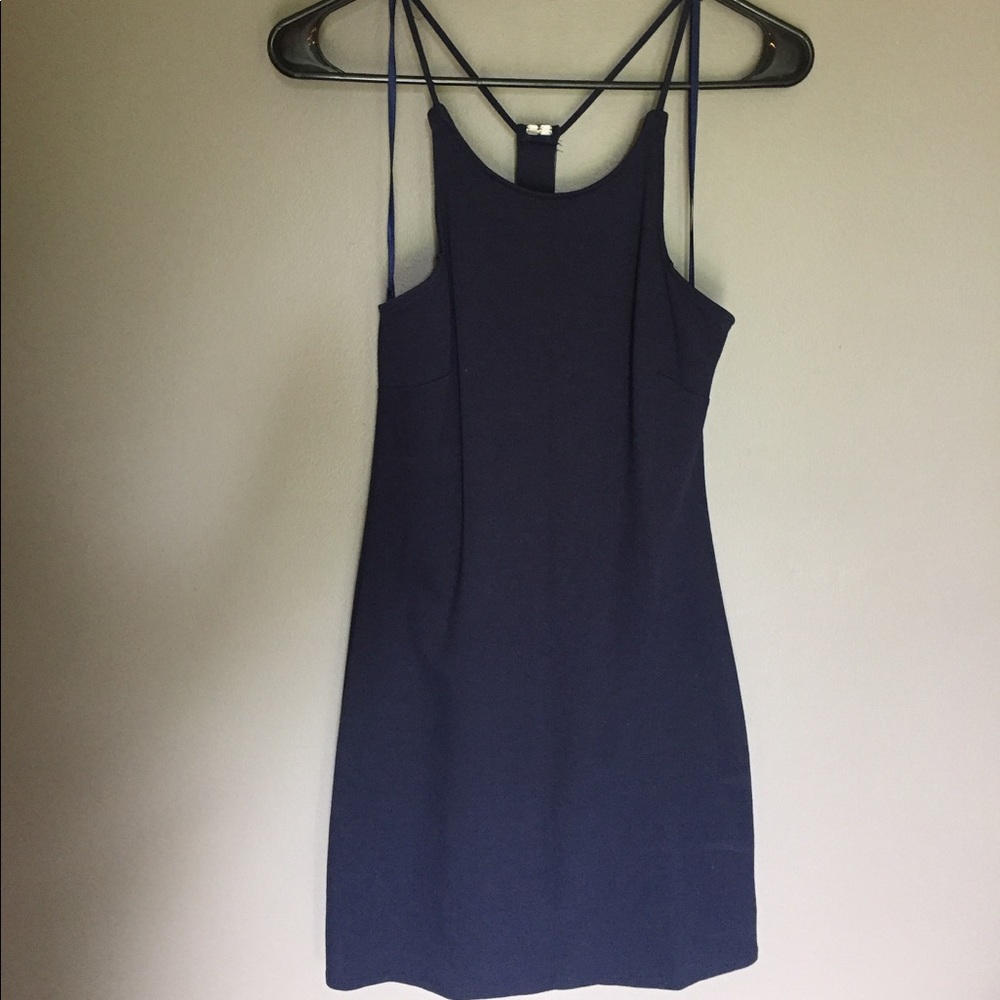 Blue razor back tight formal dress