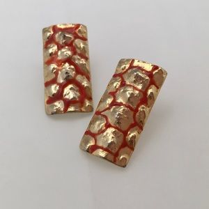 [Vintage] Orange and Gold Print Statement Earrings