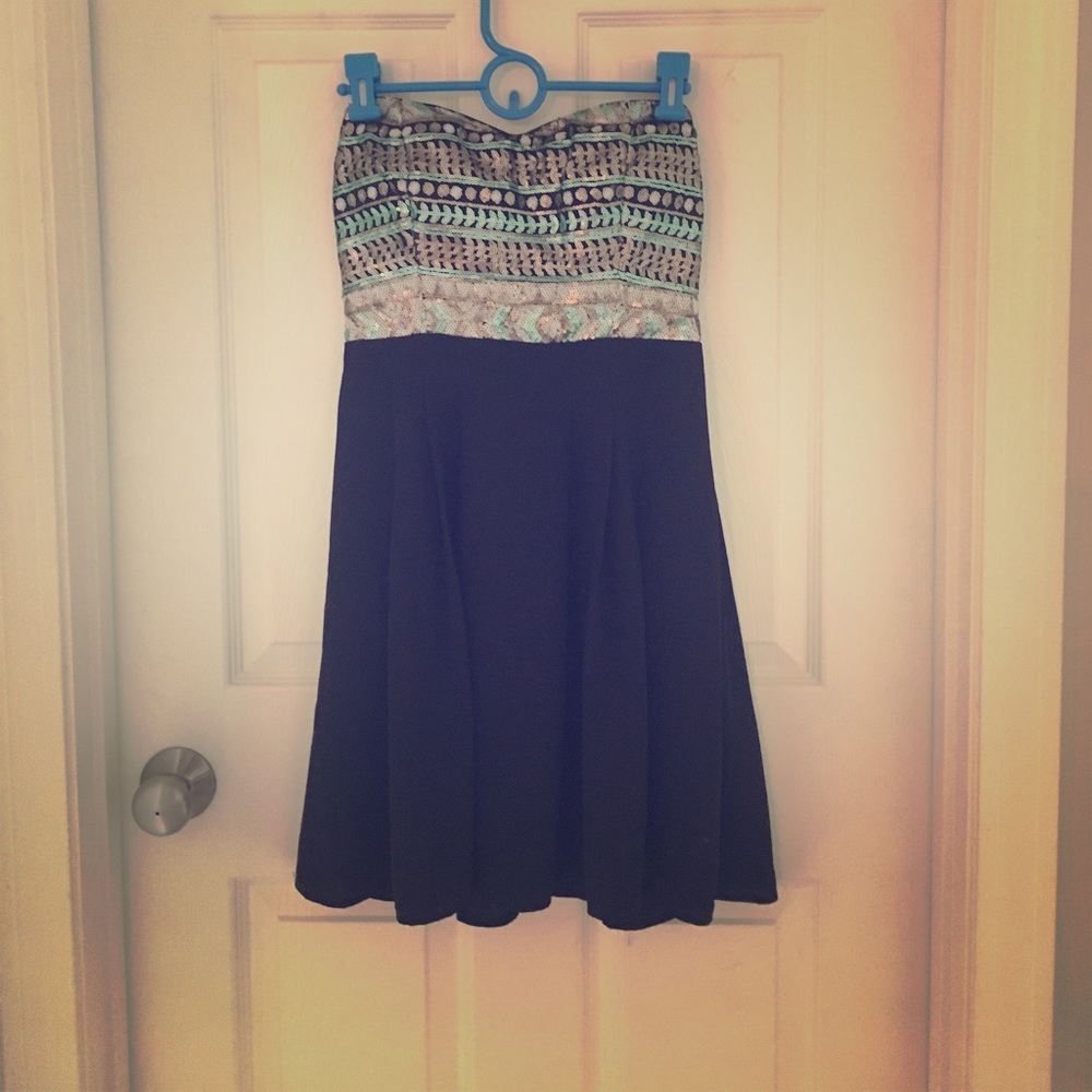 Strapless Black Mini Dress with Sequin Top