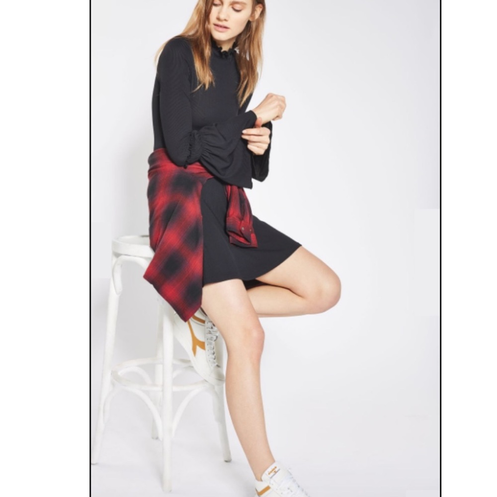 Topshop Fluted Ribbed Skater Dress, Black Dress - Picture 2 of 8