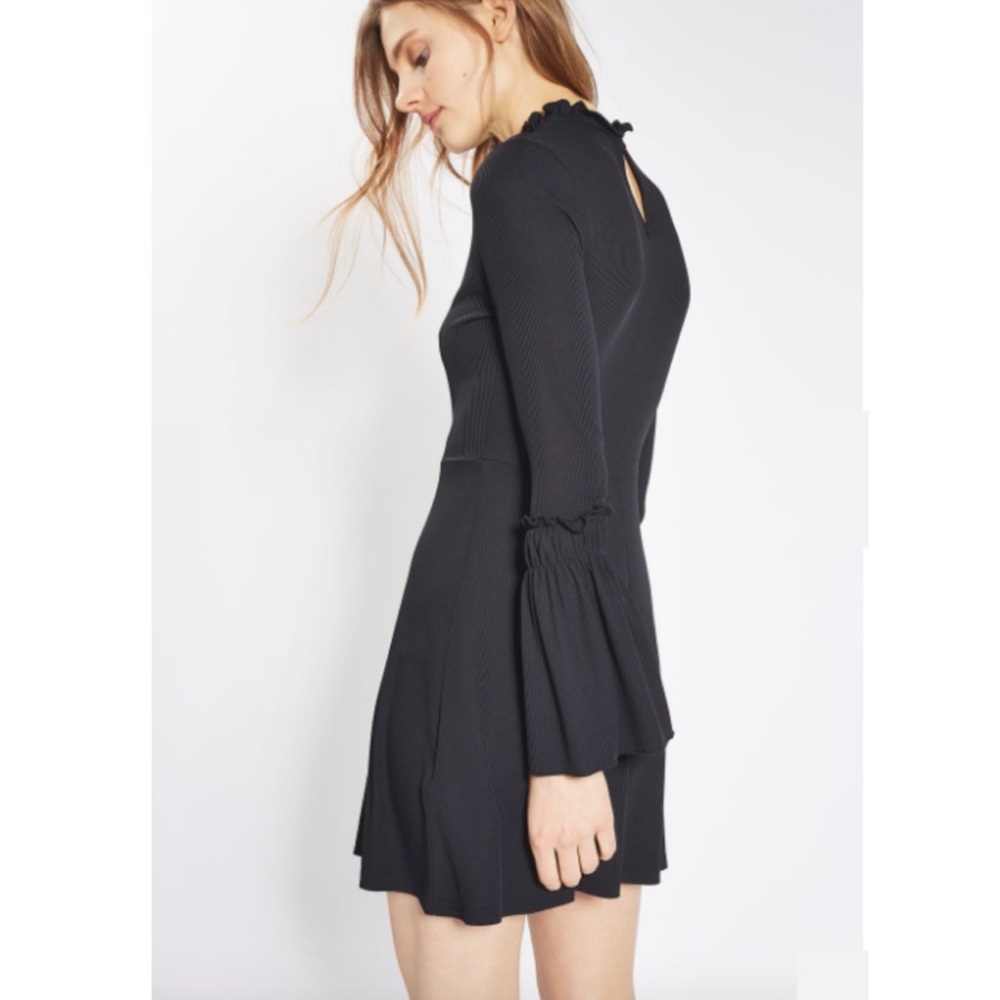 Topshop Fluted Ribbed Skater Dress, Black Dress - Picture 4 of 8