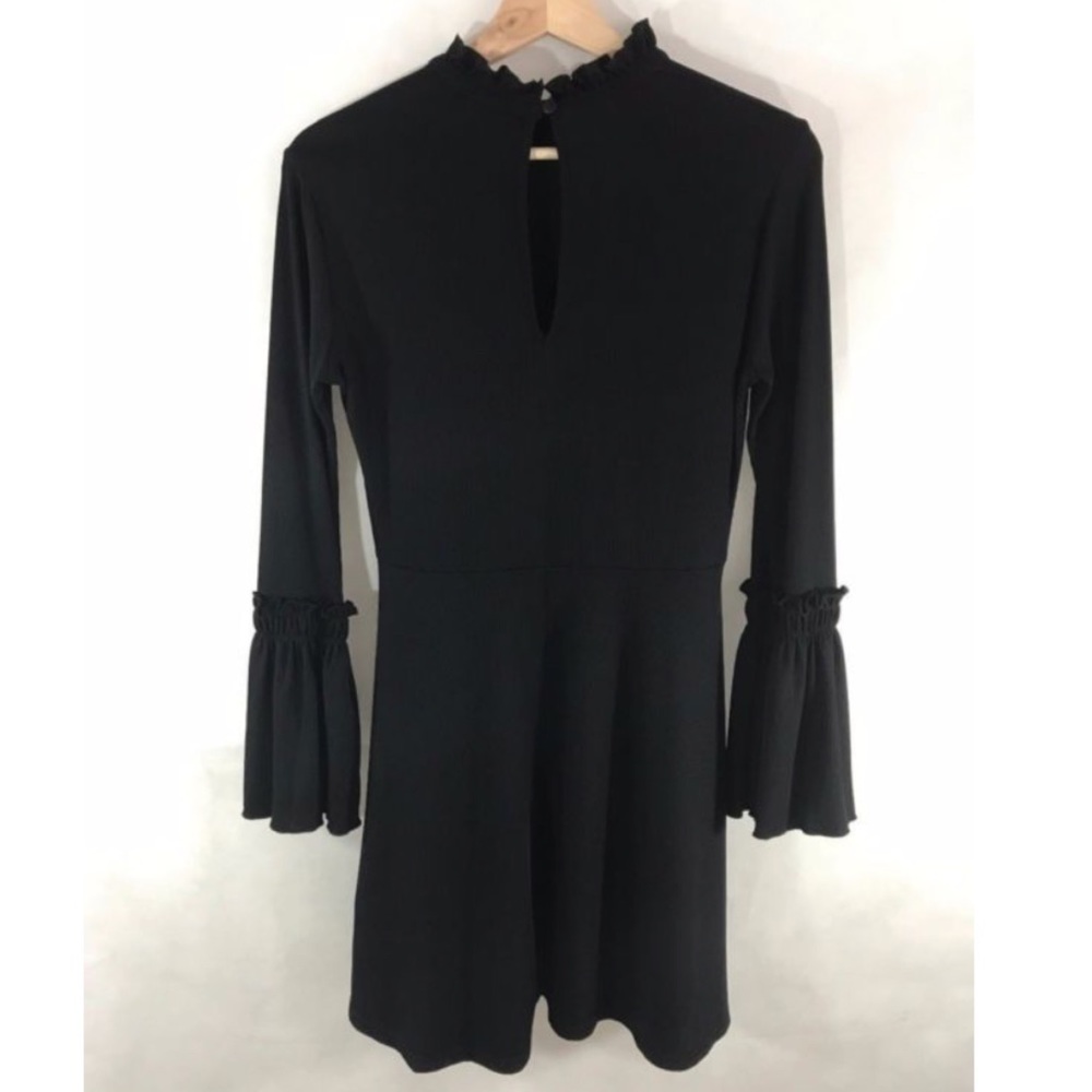 Topshop Fluted Ribbed Skater Dress, Black Dress - Picture 7 of 8