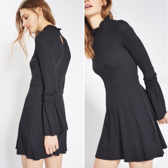 Topshop Dresses & Skirts - Topshop Fluted Ribbed Skater Dress, Black Dress