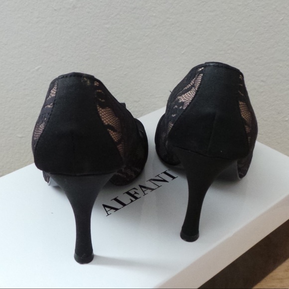 Alfani Callista Black Leather Lace Open Toe Heels - Picture 4 of 8