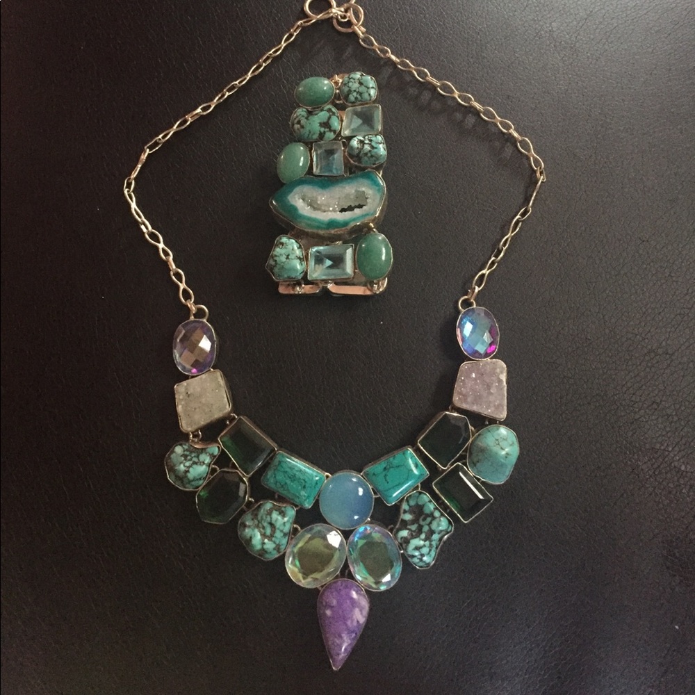 Turquoise blue purple Necklace and bracelet set