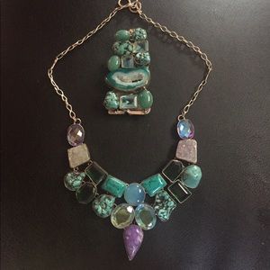 Turquoise blue purple Necklace and bracelet set