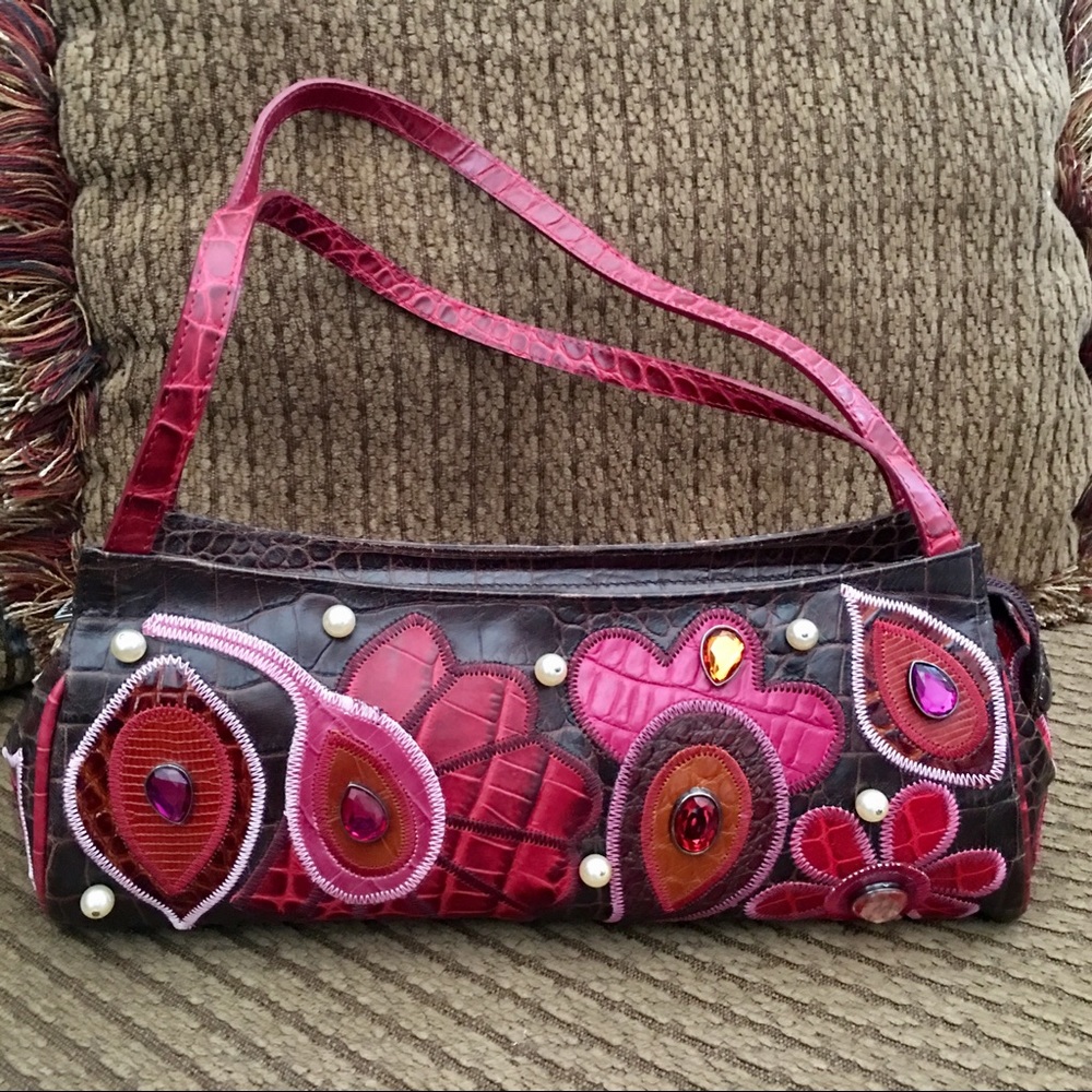 Braccialini Leather Jeweled Shoulder Bag