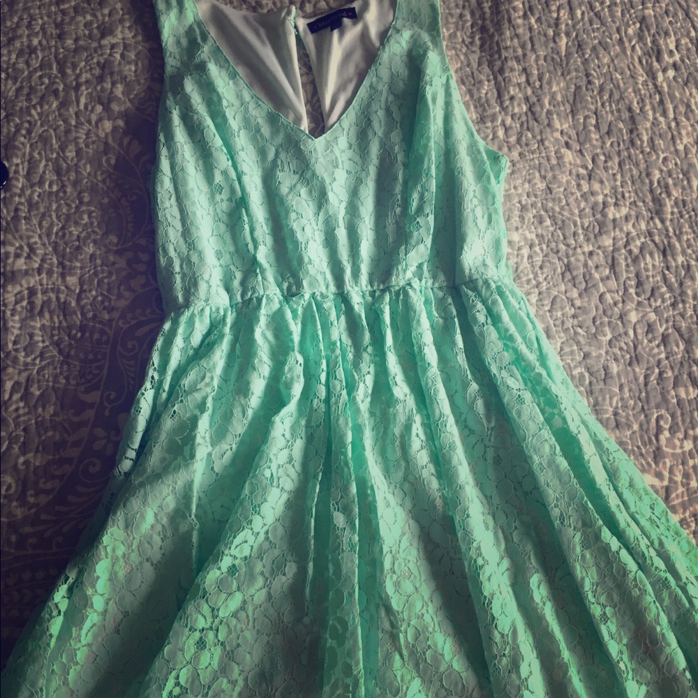 Teal lace v - neck sun/formal dress