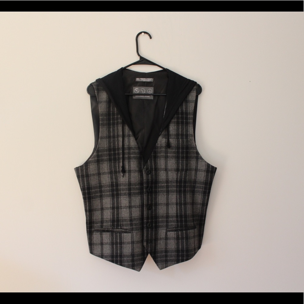 Grey/Black Vest with Hood by Threads 4 Thought