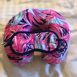 Lilly Pulitzer neck pillow and matching eye mask
