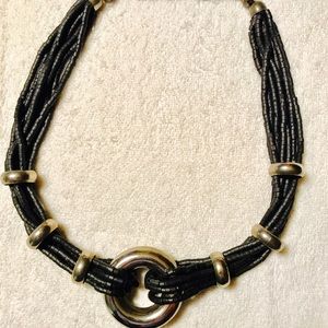 Black beaded Necklace with Silver rings