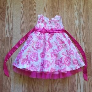 Nannette baby girls pink and white roses dress