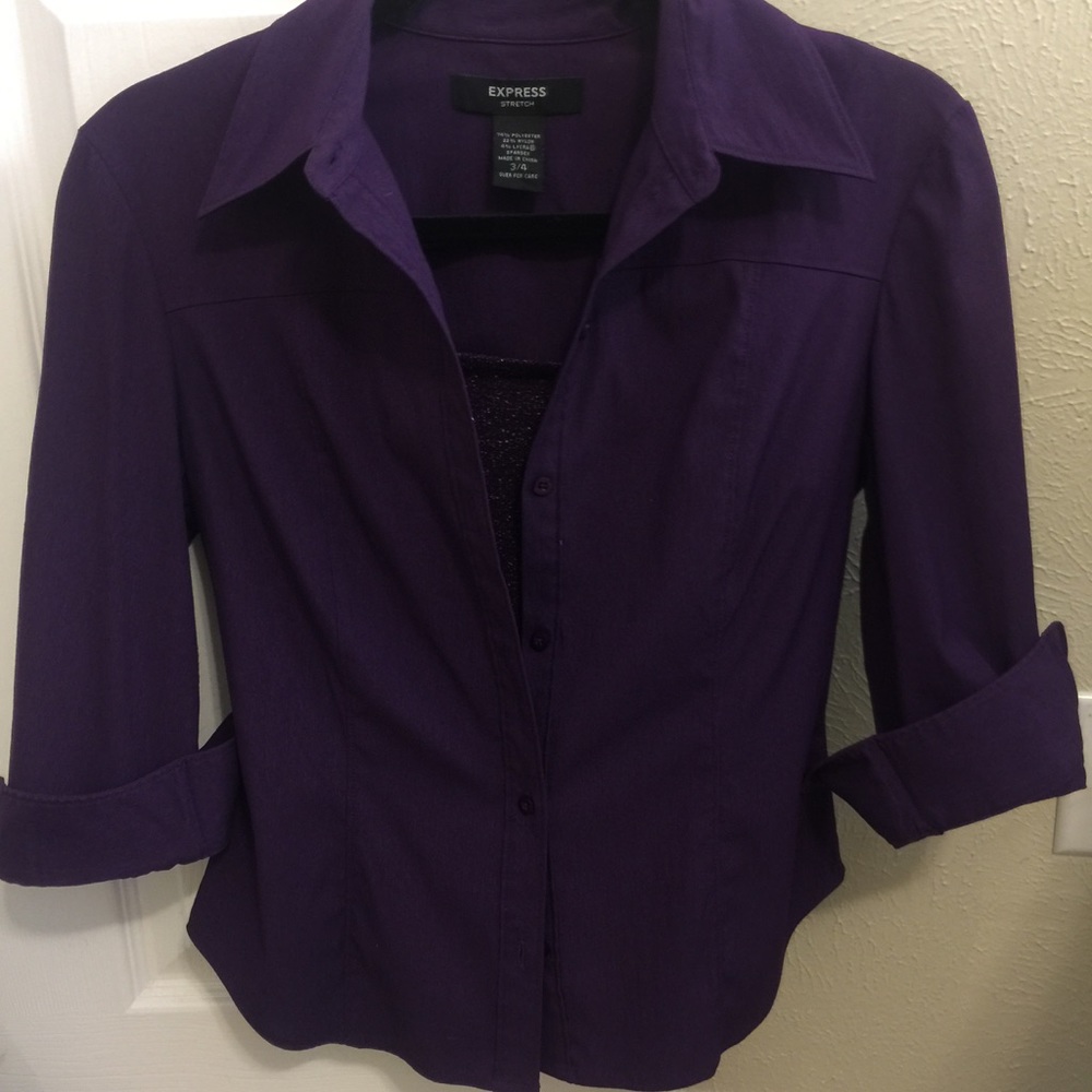 Purple Express 3/4 sleeve button up shirt.