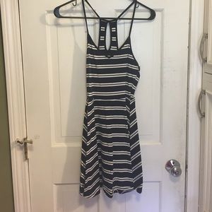 Navy blue and white striped dress