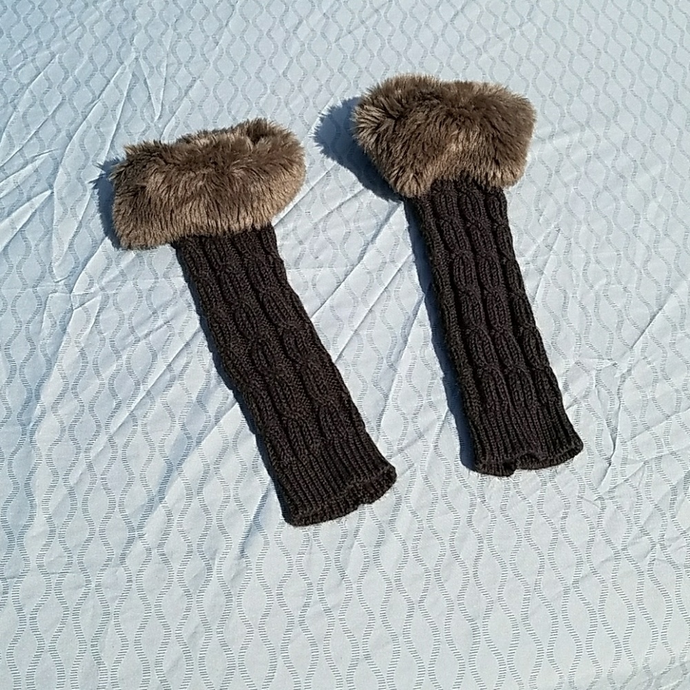 Faux fur and knit leg warmers