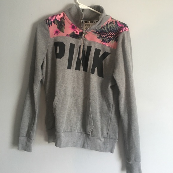 PINK Victoria's Secret Tops - Floral Pink half zip up