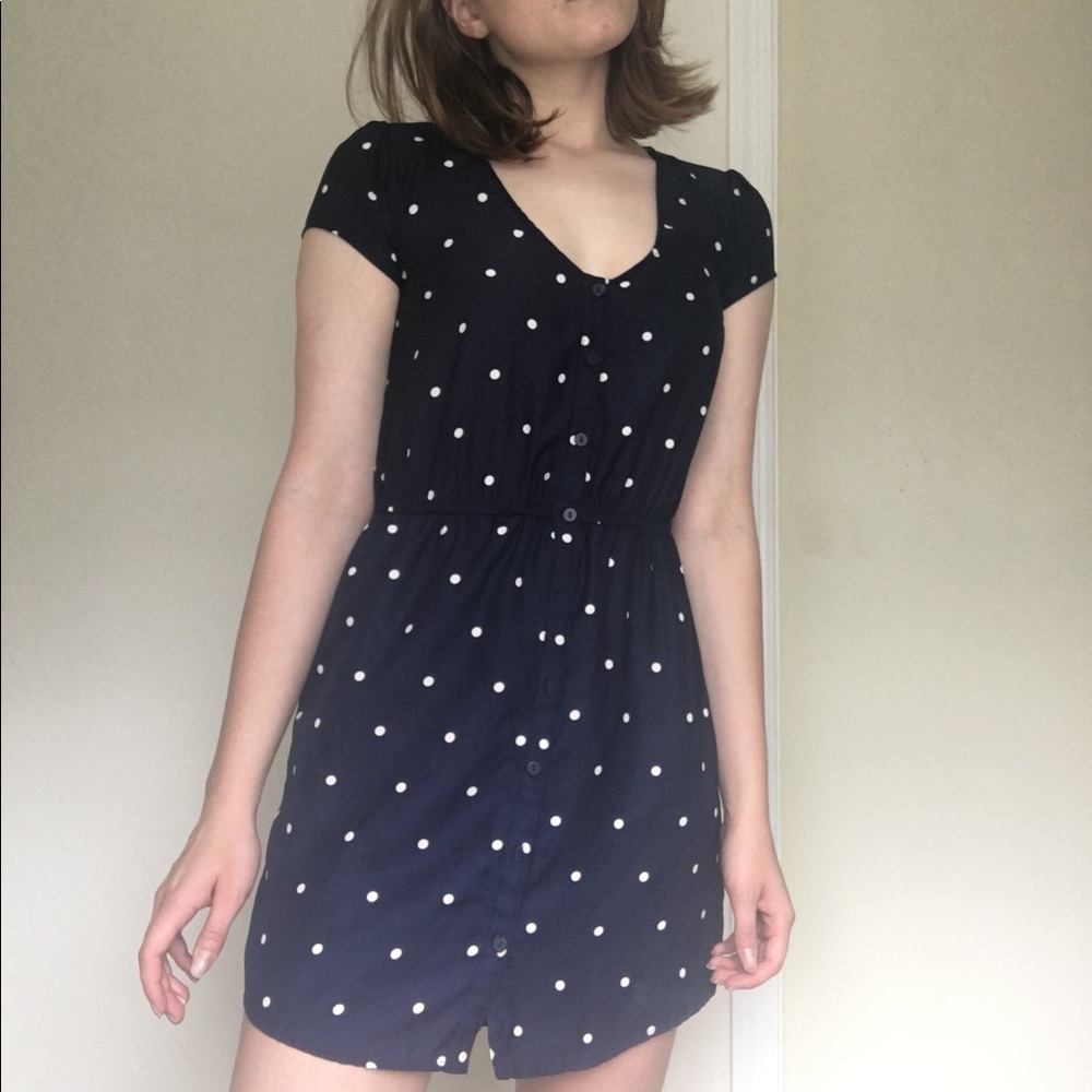 White and white polka dot dress