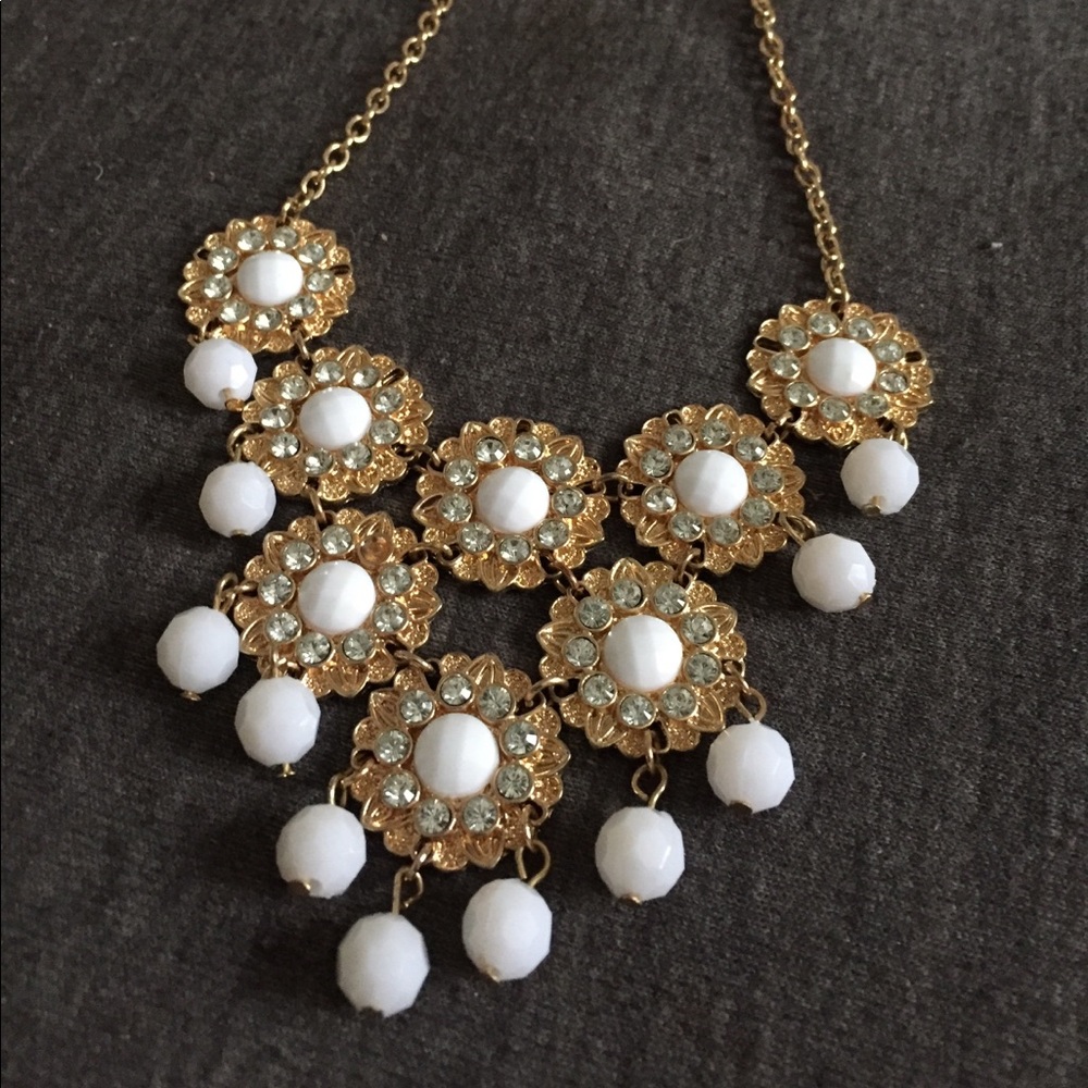 White Flower Statement Necklace