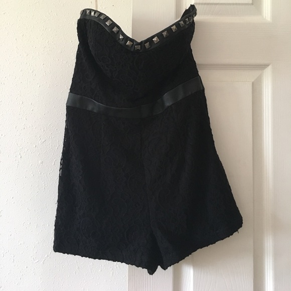 Lace Romper with Studded Detail - Picture 1 of 4