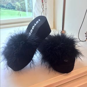 Furry Fluffy Platform Sandals