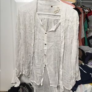 Flowy White Free People Button Up Shirt