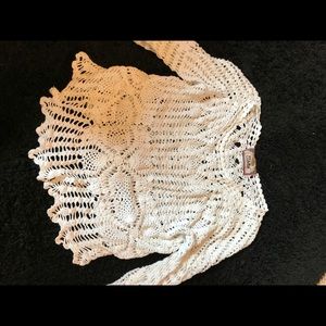 White crocheted long sleeve shirt / swimsuit cover