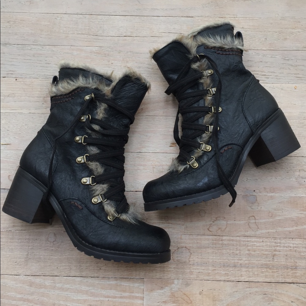Cute faux fur heeled combat boots!