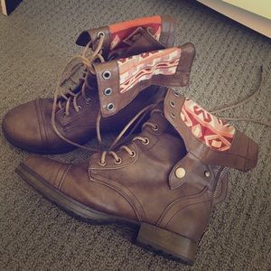 Brown lace up combat boots