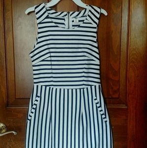Navy blue and white striped formal dress