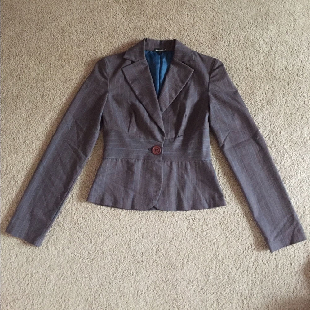 Gray with teal stripe blazer