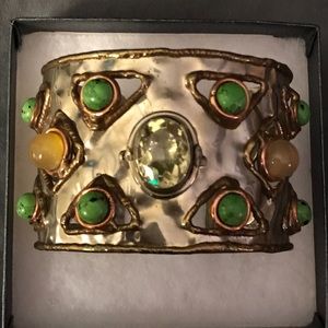 Handmade silver cuff bracelet with gemstones