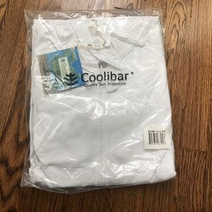 White Coolibar UV protection jacket with hood.