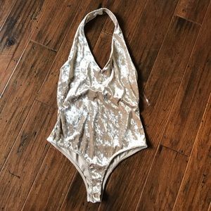Pacsun V-Neck Gold Velvet Bodysuit