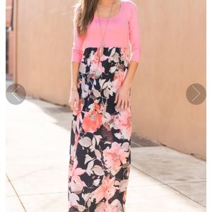 Pink and floral maxi shift dress