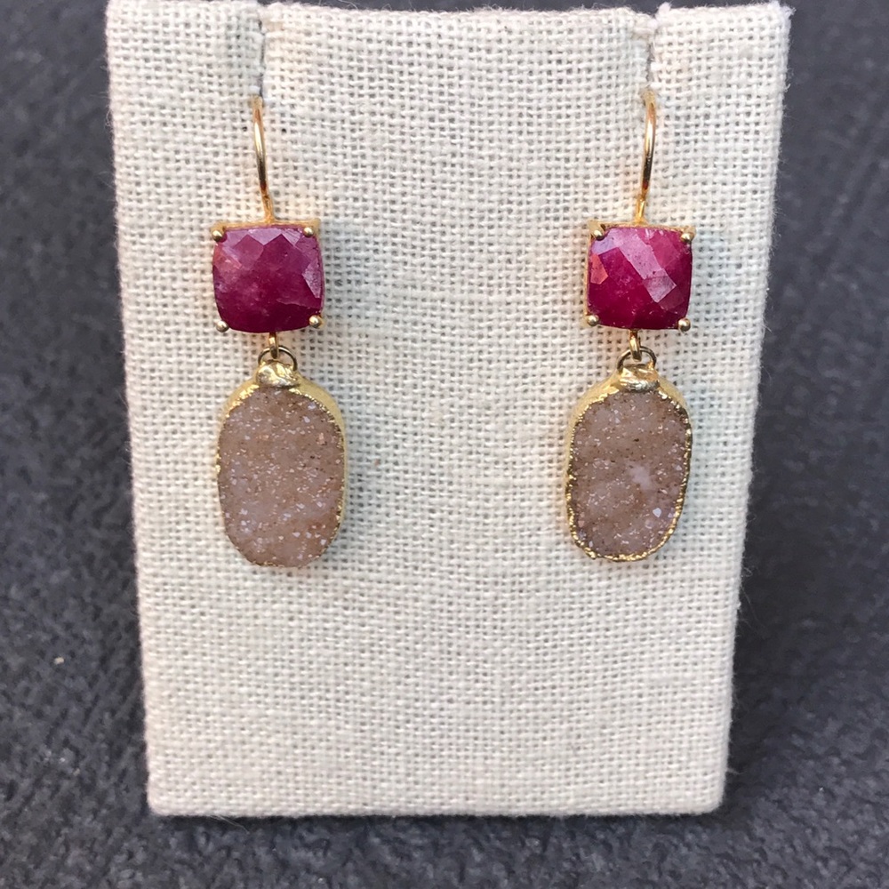 Dyed Ruby and Druzy earrings