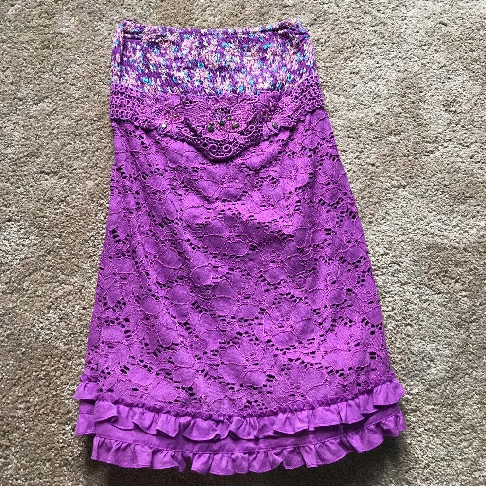 Free people floral lace strapless top with beading