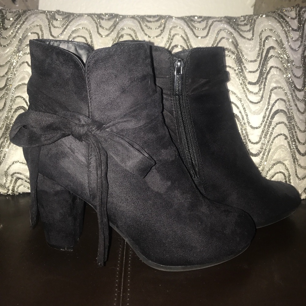 Black Faux Suede Ankle Booties with Ties