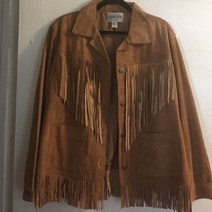Chicos leather fringed jacket