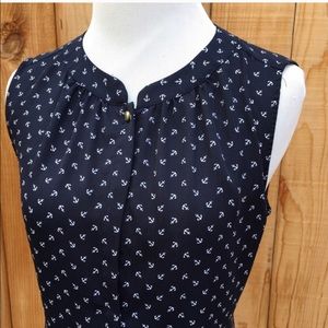Anchors away navy blue & white blouse