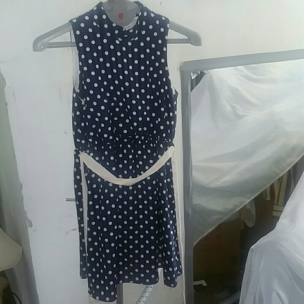 Blue & Cream Polka-dot Dress