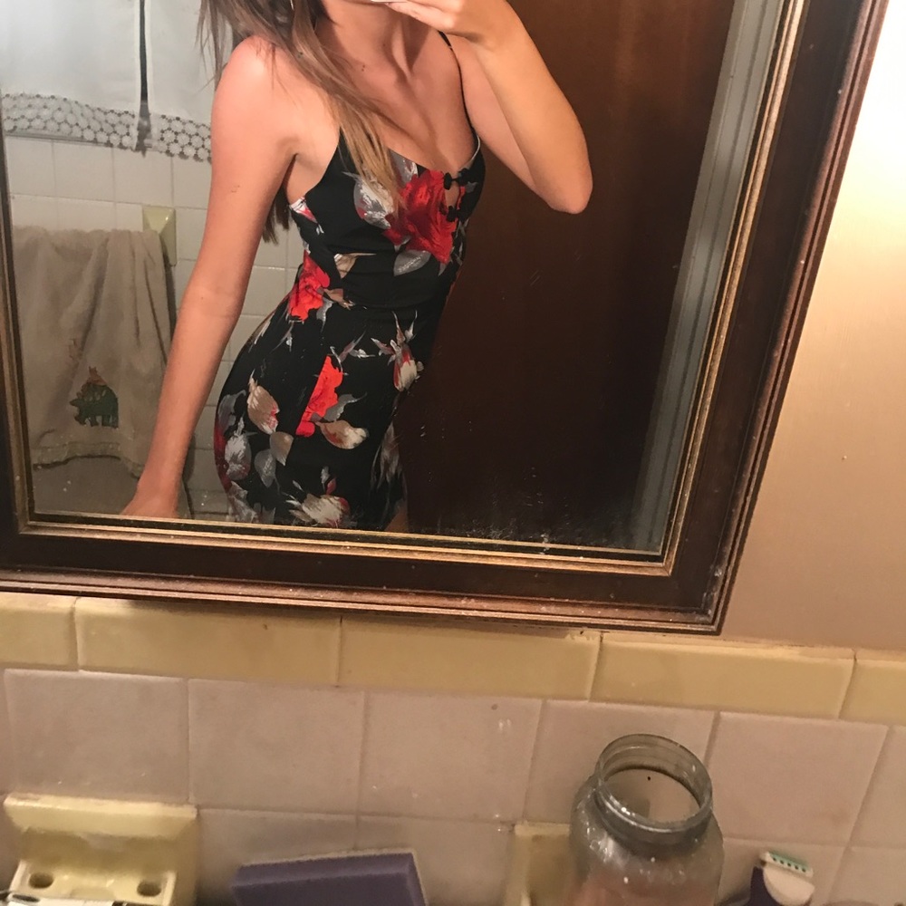 Black and red floral mini dress